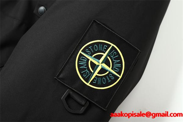 ブラック 高耐久素材 防風強化 ハイスペックフーデッド ダウンジャケット STONE ISLAND ストーンアイランド コピー 
