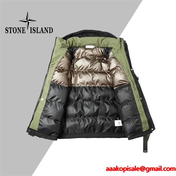 ブラック 高耐久素材 防風強化 ハイスペックフーデッド ダウンジャケット STONE ISLAND ストーンアイランド コピー 