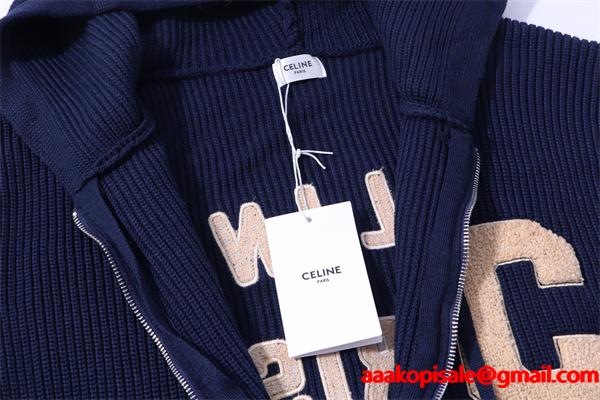 トレンド感溢れる カレッジ ニット ジップパーカー 人気 CELINE セリーヌ 偽物