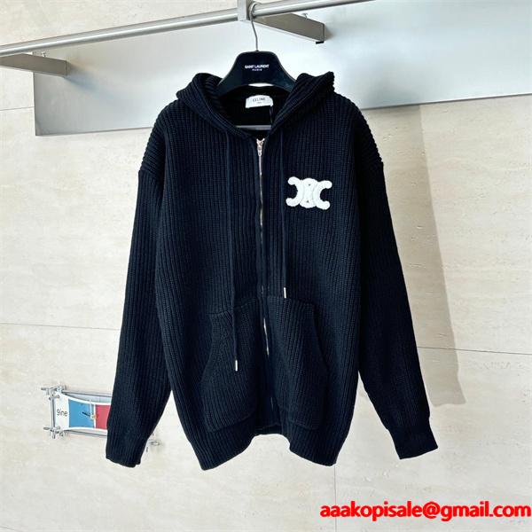 秋冬 ブラック 注目必至 エレガント暖感 CELINE セリーヌ コピー ジップパーカー