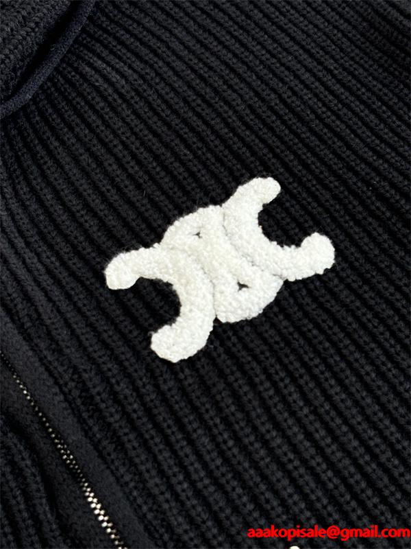 秋冬 ブラック 注目必至 エレガント暖感 CELINE セリーヌ コピー ジップパーカー