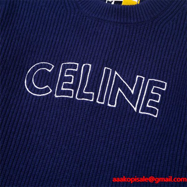 ネイビー 注目上昇 クラシック清雅 ロゴニット  セーター CELINE セリーヌ 偽物