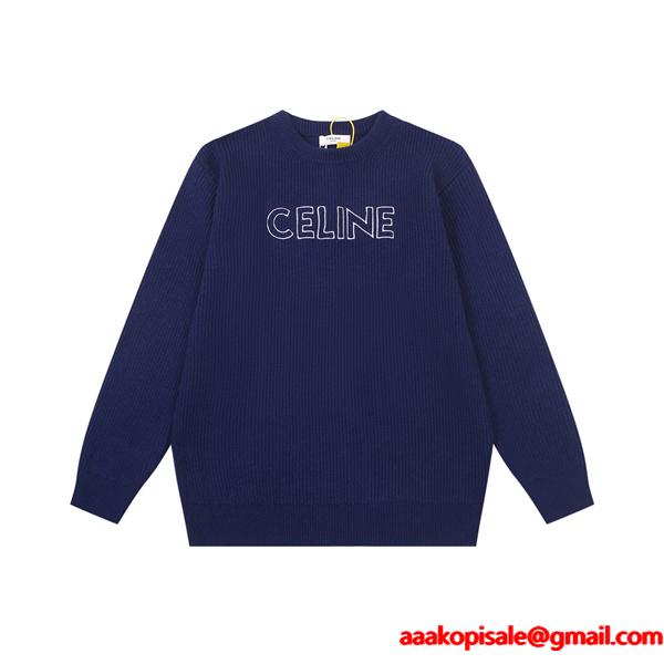 ネイビー 注目上昇 クラシック清雅 ロゴニット  セーター CELINE セリーヌ 偽物