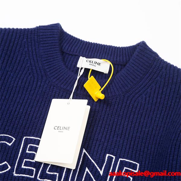ネイビー 注目上昇 クラシック清雅 ロゴニット  セーター CELINE セリーヌ 偽物