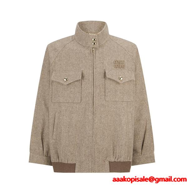 MIUMIU ミュウミュウ コピー 2025年秋冬 ヘリンボーン素材 きれいめミリタリー 大人 ジャケット