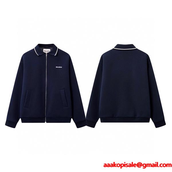 きれいめカジュアル 配色ライン ジップアップ MIUMIU ミュウミュウ スーパーコピー  ジャケット