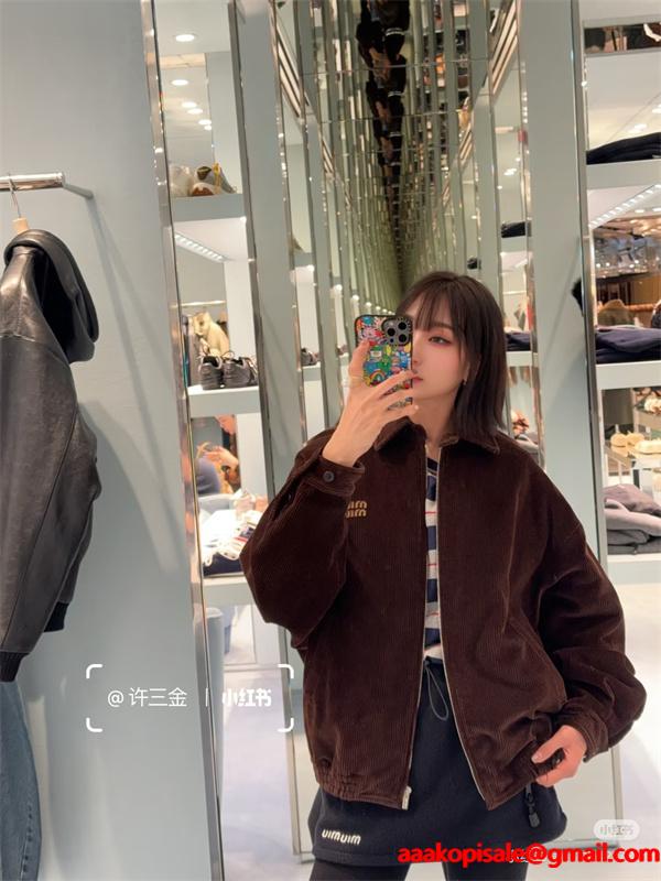 落ち着き感 温もり ブラウン コーデュロイ MIUMIU ミュウミュウ コピー ジャケット 定番