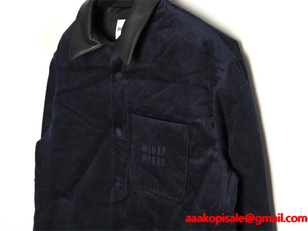 落ち着き感 起毛素材 ネイビー コーデュロイ MIUMIU ミュウミュウ コピー ジャケット 定番