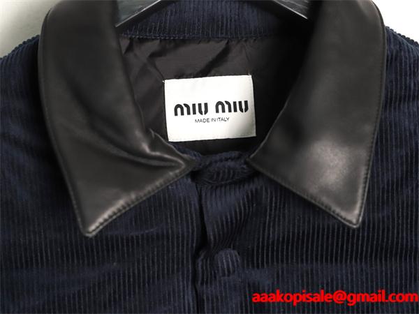 落ち着き感 起毛素材 ネイビー コーデュロイ MIUMIU ミュウミュウ コピー ジャケット 定番