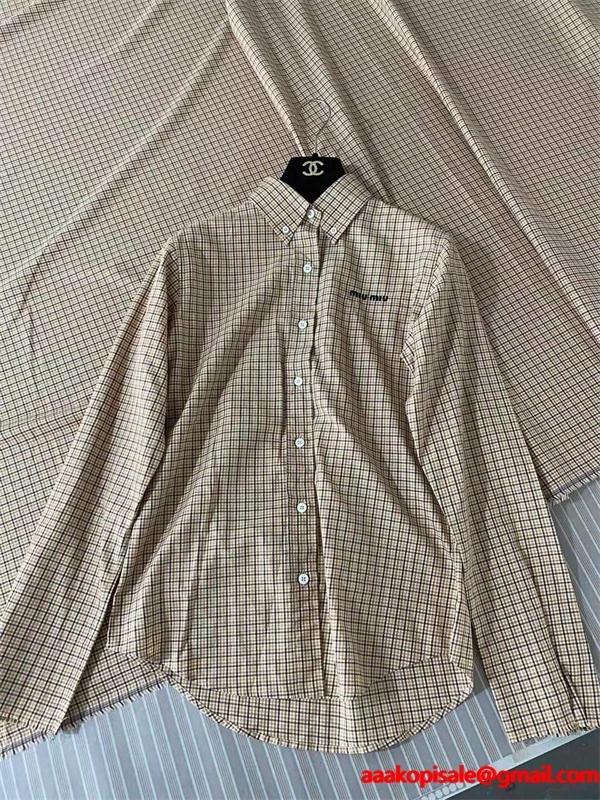 MIUMIU ミュウミュウ コピー 2025秋冬 クラシック 上品チェック ベージュ シャツ 定番