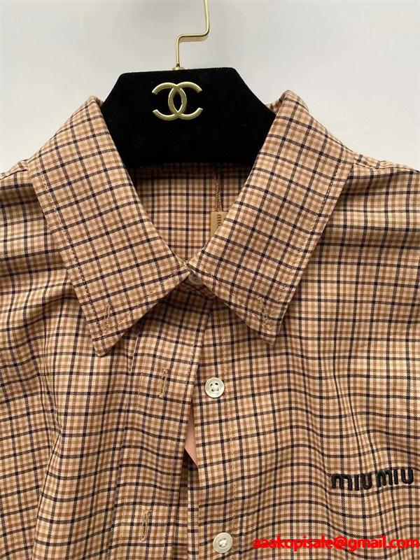 MIUMIU ミュウミュウ コピー 2025秋冬 クラシック 上品チェック ベージュ シャツ 定番