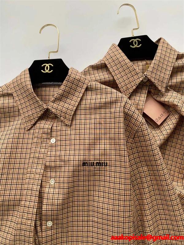 MIUMIU ミュウミュウ コピー 2025秋冬 クラシック 上品チェック ベージュ シャツ 定番