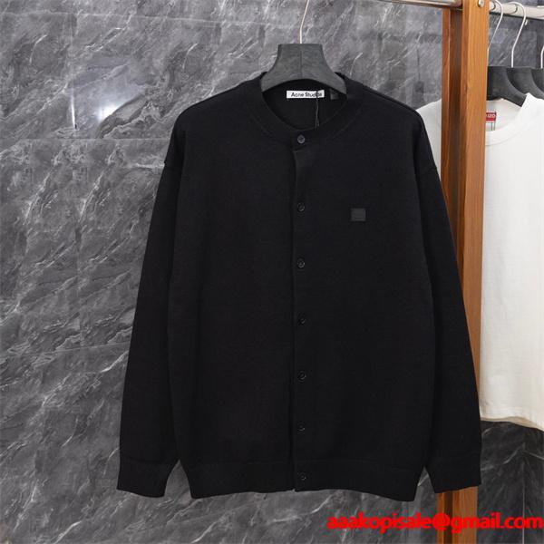 ACNE STUDIO アクネ ストゥディオズ 偽物 ミニマル カーディガン ブラック ノーカラー すっきり設計 在庫僅少