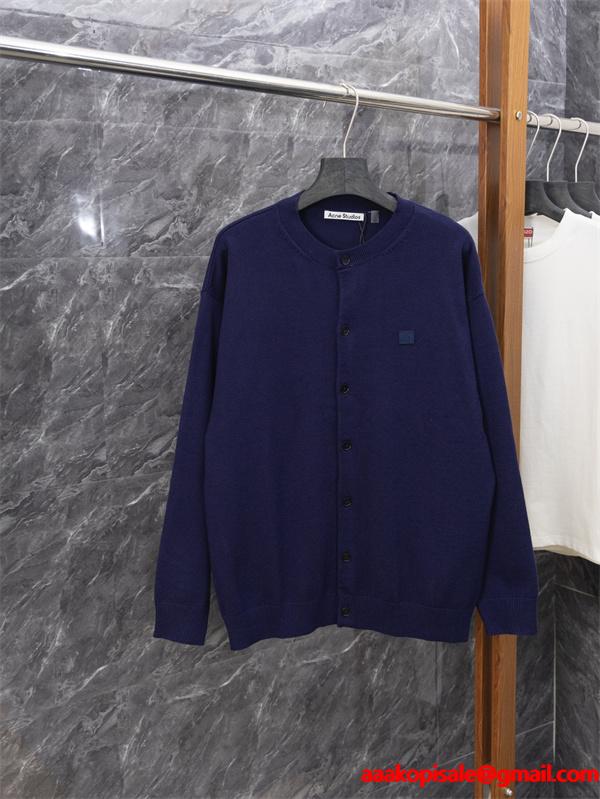 ACNE STUDIO アクネ ストゥディオズ 偽物 ミニマル カーディガン ブラック ノーカラー すっきり設計 在庫僅少