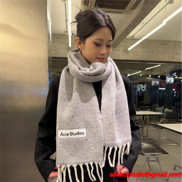 ACNE STUDIOS アクネ ストゥディオズ コピー 秋冬 保温 ライトグレー ロゴ マフラー 高級感
