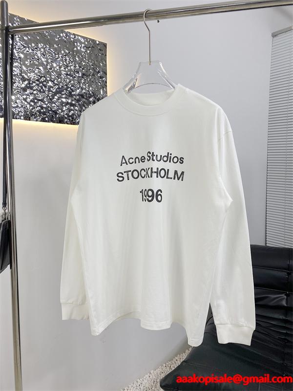  秋冬 高評価 ホワイト プリント ロングTシャツ ACNE STUDIOS アクネ ストゥディオズ コピー