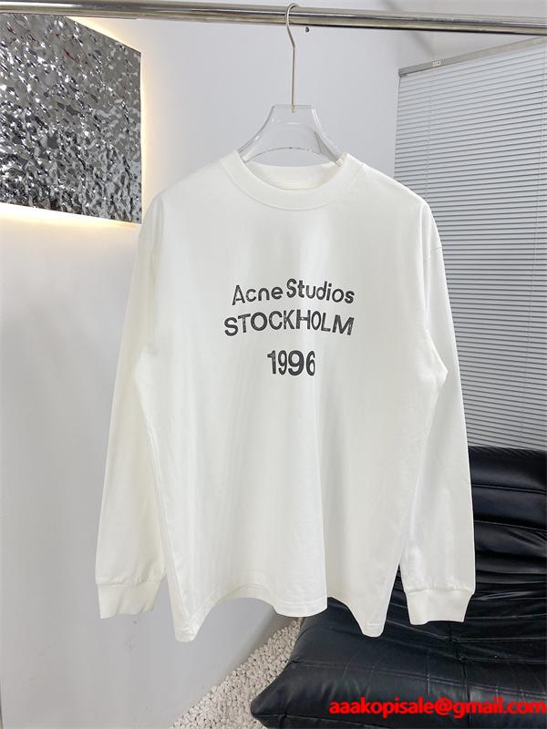  秋冬 高評価 ホワイト プリント ロングTシャツ ACNE STUDIOS アクネ ストゥディオズ コピー