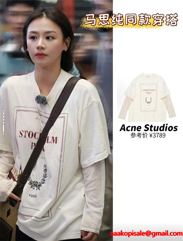 ACNE STUDIOS アクネ ストゥディオズ コピー 雰囲気 ホワイト グラフィック ロングTシャツ こなれ感  