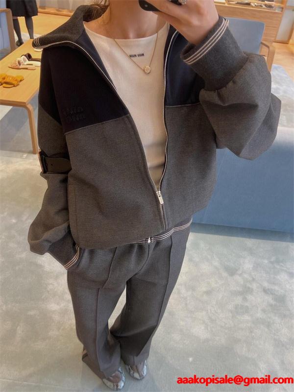 渋み チャコール 切替 ジップブルゾン 大人向け MIUMIU ミュウミュウ コピー