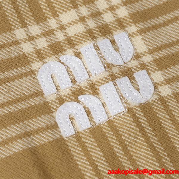 2025秋冬対応 起毛 キャメル チェック シャツ おすすめ MIUMIU ミュウミュウ コピー