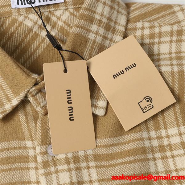 2025秋冬対応 起毛 キャメル チェック シャツ おすすめ MIUMIU ミュウミュウ コピー