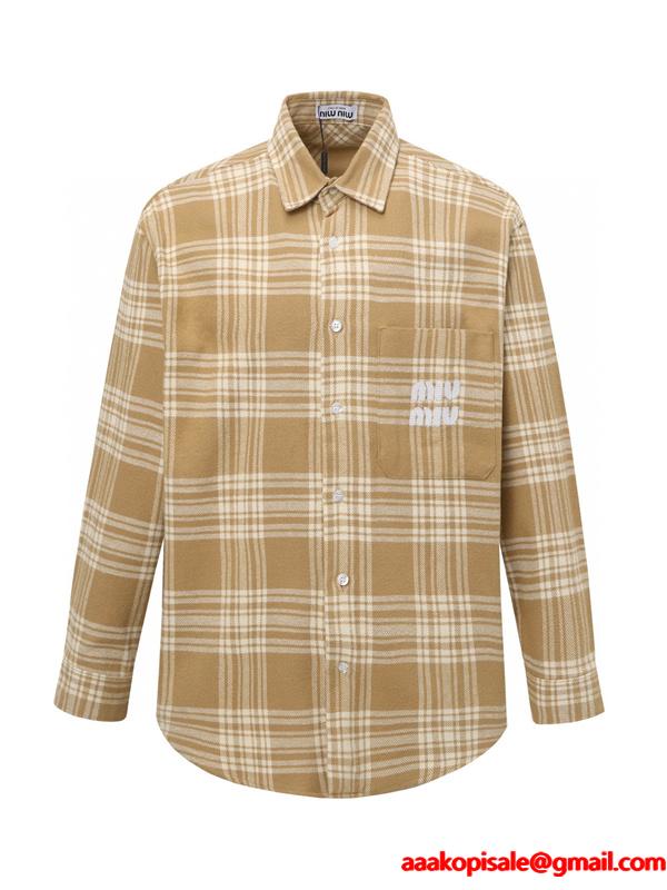 2025秋冬対応 起毛 キャメル チェック シャツ おすすめ MIUMIU ミュウミュウ コピー