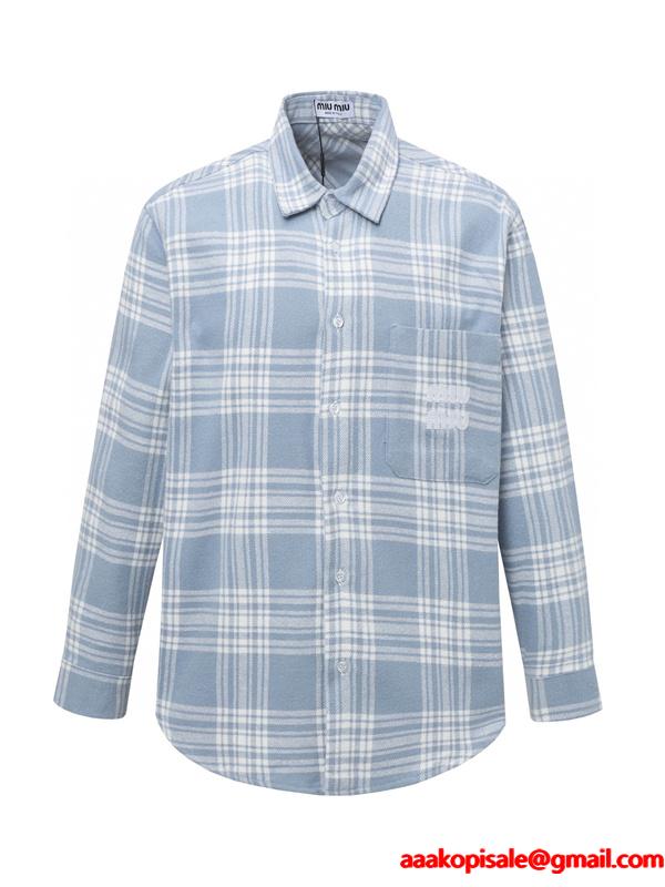 2025秋冬対応 起毛 キャメル チェック シャツ おすすめ MIUMIU ミュウミュウ コピー