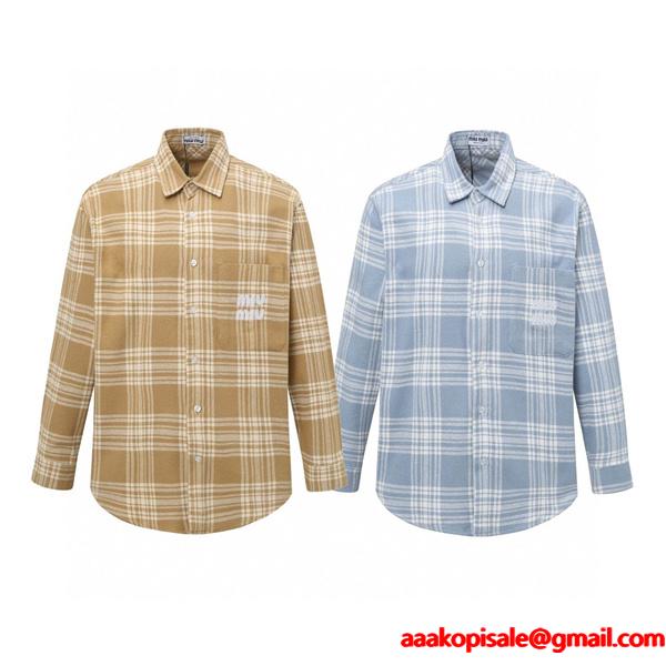 2025秋冬対応 起毛 キャメル チェック シャツ おすすめ MIUMIU ミュウミュウ コピー