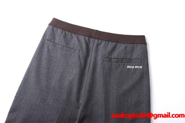 MIUMIU ミュウミュウ コピー 025秋冬 落感 グレー ワイドパンツ 上質 お洒落