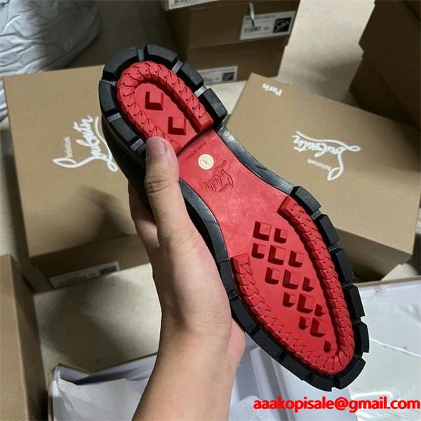 Christian Louboutin 激安 チェルシーブーツ メンズ レッドソール サイドゴアブーツ 尖頭 マーティンブーツ 本革 厚底 ブラック