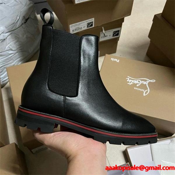 Christian Louboutin 激安 チェルシーブーツ メンズ レッドソール サイドゴアブーツ 尖頭 マーティンブーツ 本革 厚底 ブラック