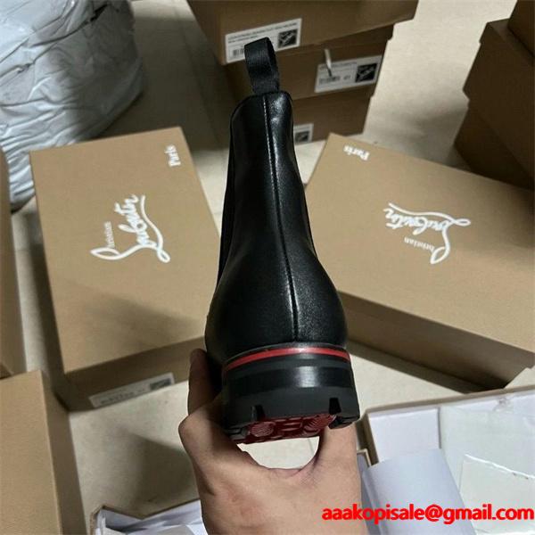 Christian Louboutin 激安 チェルシーブーツ メンズ レッドソール サイドゴアブーツ 尖頭 マーティンブーツ 本革 厚底 ブラック