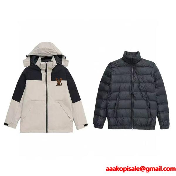 ミニマル中綿 LOUIS VUITTON ルイヴィトン コピー ジャケット ブラック ワンポイント 大人モード