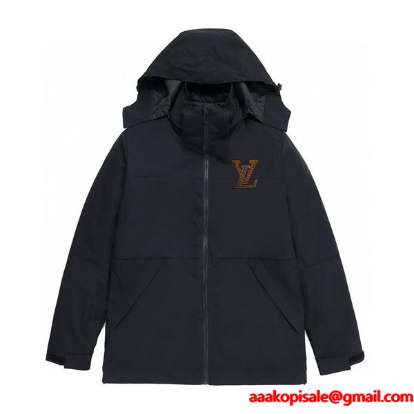 ミニマル中綿 LOUIS VUITTON ルイヴィトン コピー ジャケット ブラック ワンポイント 大人モード