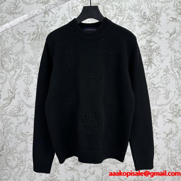 LOUIS VUITTON ルイヴィトン コピー 2025秋冬 エンボス ニットセーター ブラック 落ち着いた