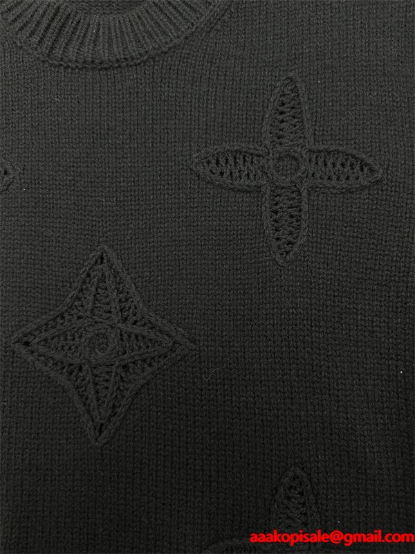 LOUIS VUITTON ルイヴィトン コピー 2025秋冬 エンボス ニットセーター ブラック 落ち着いた