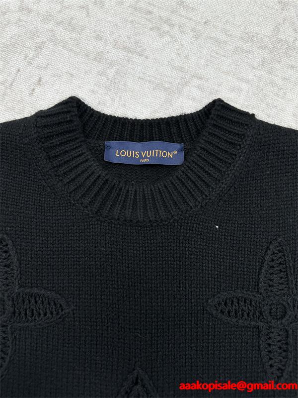 LOUIS VUITTON ルイヴィトン コピー 2025秋冬 エンボス ニットセーター ブラック 落ち着いた