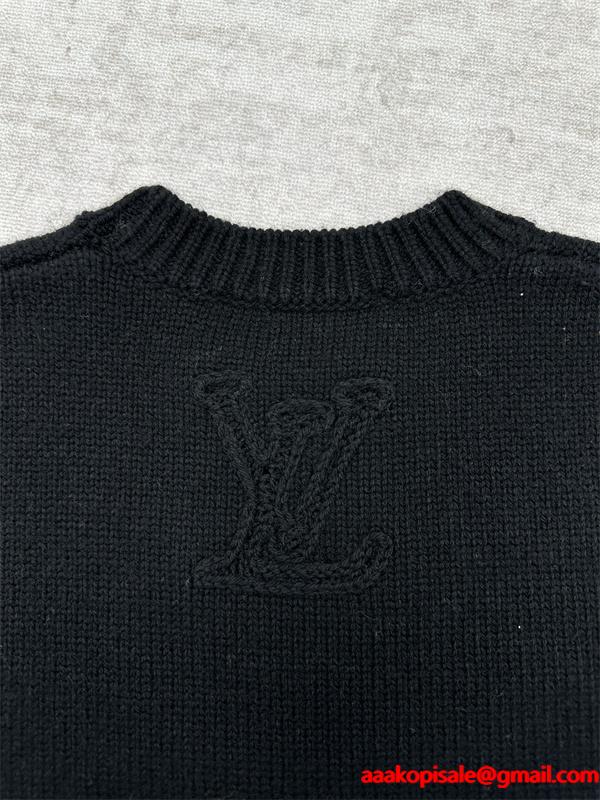 LOUIS VUITTON ルイヴィトン コピー 2025秋冬 エンボス ニットセーター ブラック 落ち着いた