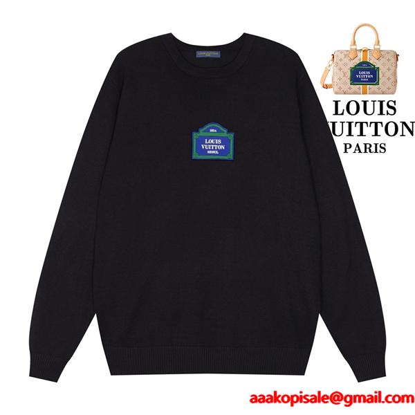 LOUIS VUITTON ルイヴィトン コピー 秋冬コーデ ニット ブラック メンズ クルーネック