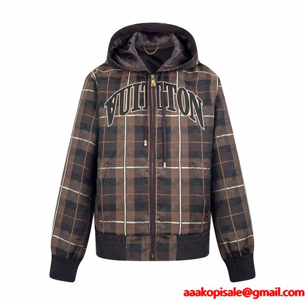 チェック柄 期間限定 ブラウン ジップアップ LOUIS VUITTON ルイヴィトン 偽物 ジャケット