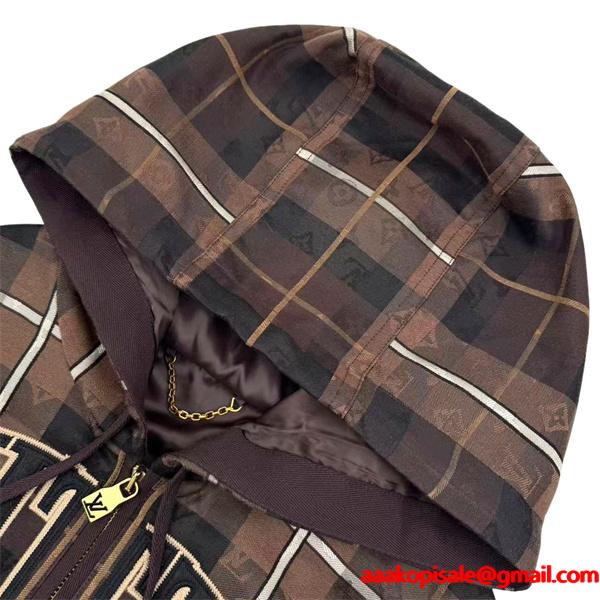 チェック柄 期間限定 ブラウン ジップアップ LOUIS VUITTON ルイヴィトン 偽物 ジャケット