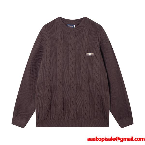 ケーブル編み LOUIS VUITTON ルイヴィトン コピー ニット ブラウン クルーネック 秋冬