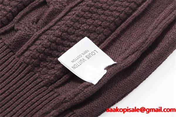 ケーブル編み LOUIS VUITTON ルイヴィトン コピー ニット ブラウン クルーネック 秋冬