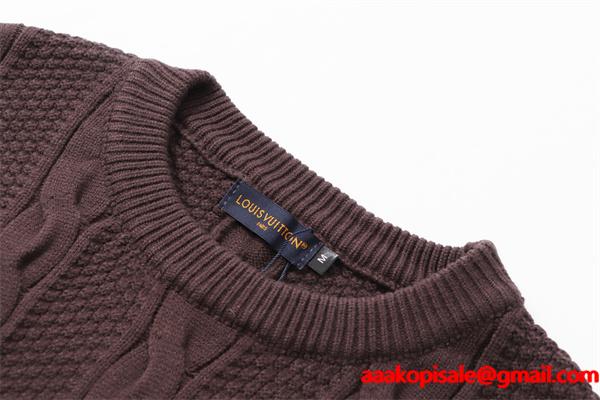 ケーブル編み LOUIS VUITTON ルイヴィトン コピー ニット ブラウン クルーネック 秋冬