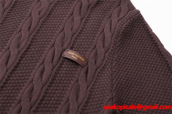 ケーブル編み LOUIS VUITTON ルイヴィトン コピー ニット ブラウン クルーネック 秋冬
