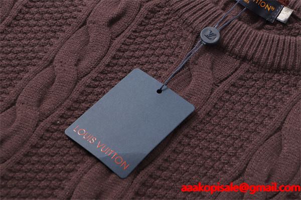 ケーブル編み LOUIS VUITTON ルイヴィトン コピー ニット ブラウン クルーネック 秋冬