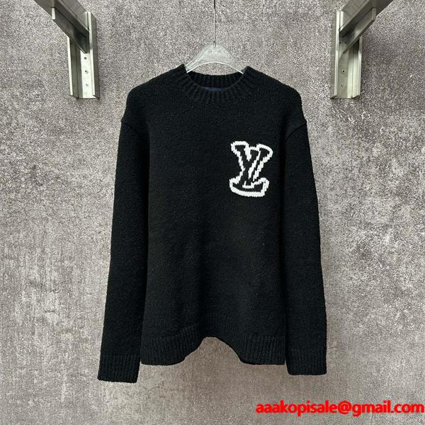 ロゴニット ブラック クルーネック メンズ お洒落 LOUIS VUITTON ルイヴィトン 偽物