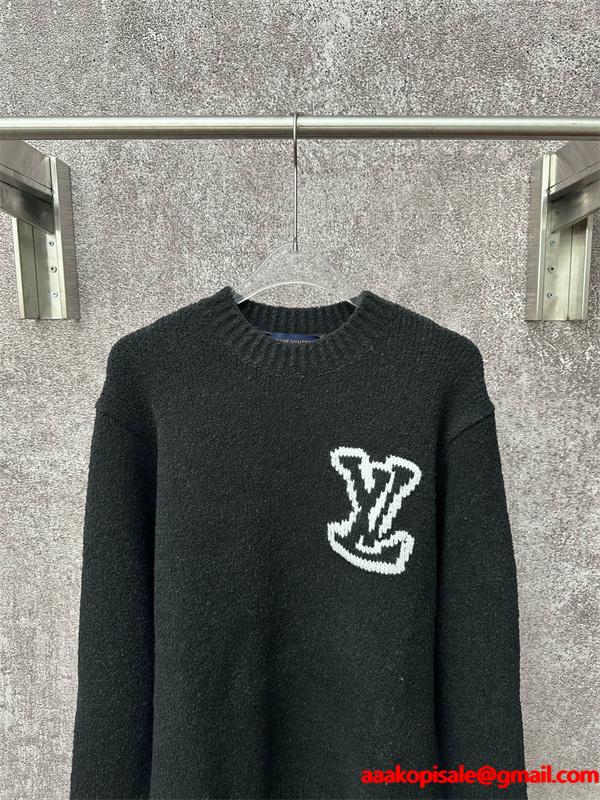 ロゴニット ブラック クルーネック メンズ お洒落 LOUIS VUITTON ルイヴィトン 偽物