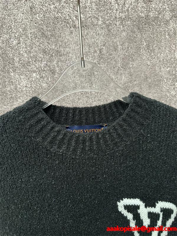 ロゴニット ブラック クルーネック メンズ お洒落 LOUIS VUITTON ルイヴィトン 偽物