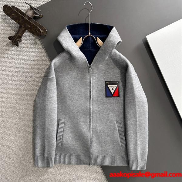 フード付き LOUIS VUITTON ルイヴィトン スーパーコピー ニットパーカー グレー 当店イチオシ